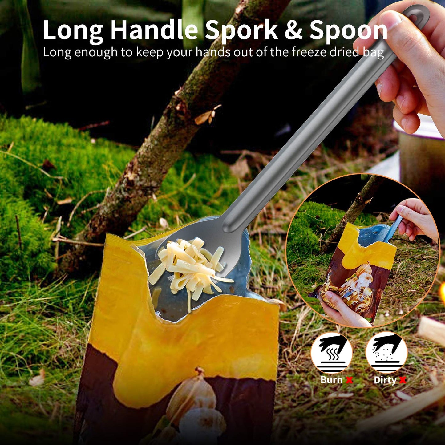 Ultralight Titanium Long-Handled Fork & Spoon Set by OUTXE