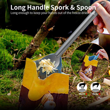 Ultralight Titanium Long-Handled Fork & Spoon Set by OUTXE