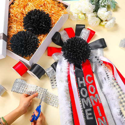 Yuxung 12 Pcs Homecoming Mum Flower - 6.5 Inches Artificial Silk Mums Accessories Kit DIY Crafts for Back to School Homecoming Week Party Decorations (Black)
