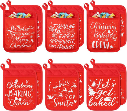 WILLBOND 12 Pieces Christmas Pot Holders, Funny Heat Resistant Oven Mitts for Baking Cooking (Christmas)