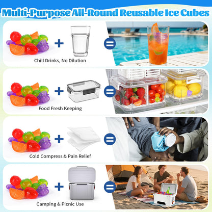 340 Pack Reusable Ice Cubes for Drinks, BPA-Free Plastic Ice Cubes, Refreezable & Washable Ice Cubes Reusable Without Diluting for Whiskey, Coffee, Parties, Camping & Ice Bath