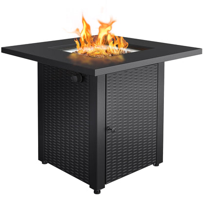 Propane Fire Pit, 50,000 BTU Gas Fire Pits for Outside Patio, 28'' Steel Table Top Firepit with Lid and Lava Rock, Outdoor Table Heater for Deck, Garden, Backyard, Black