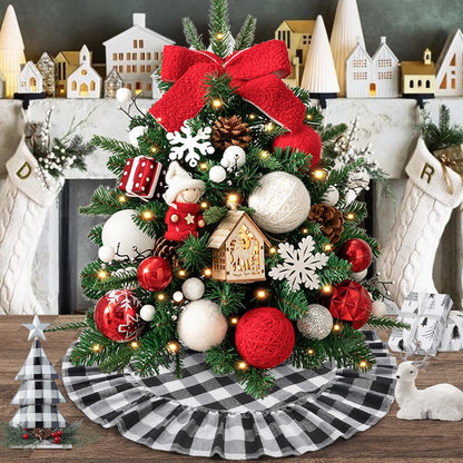 Yuboo Buffalo Plaid Tree Skirt, Black and White Check Mini 24 Inch for Tabletop Holiday Decor