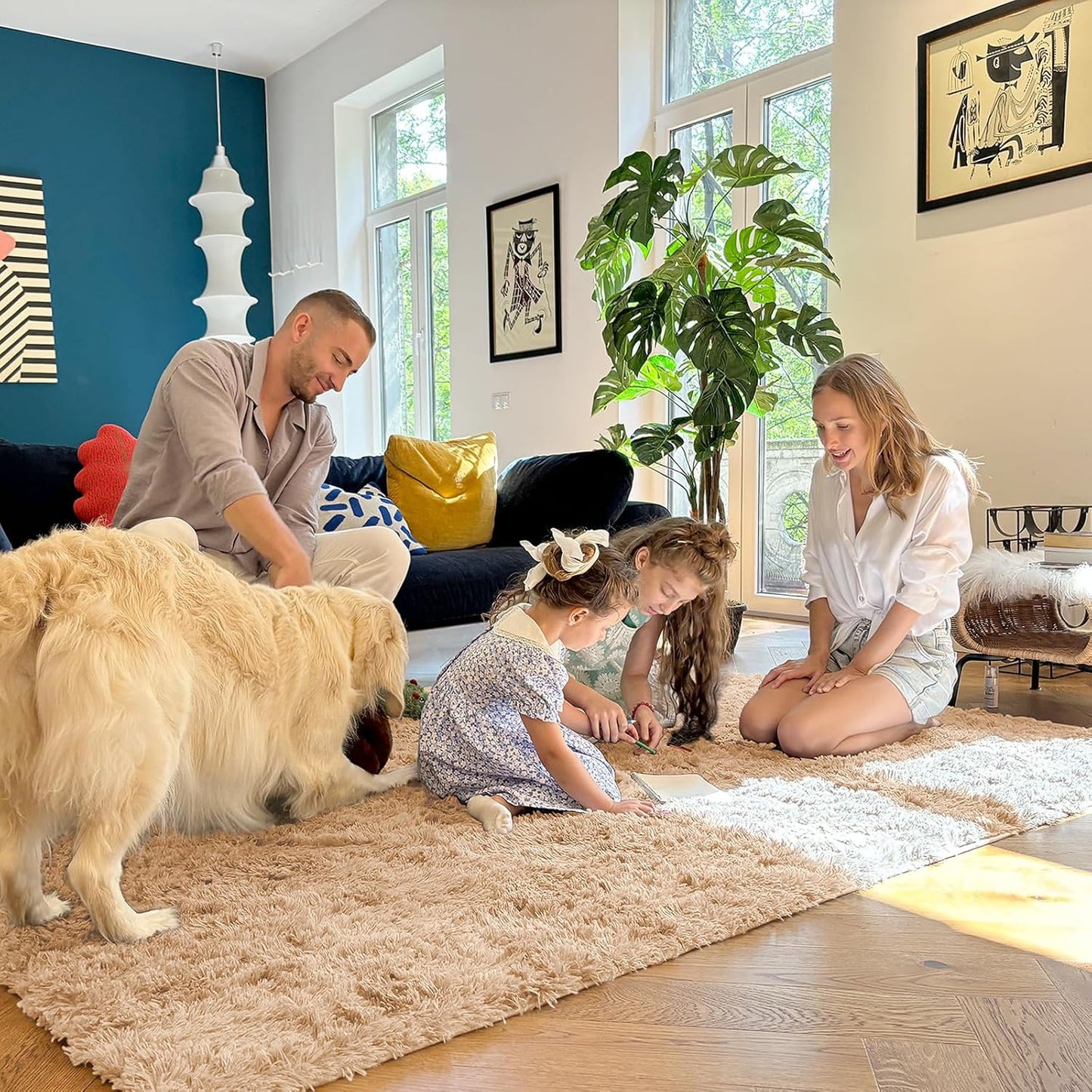 OLANLY Accent Rug - Soft Fluffy Shaggy Area Rug for Bedroom & Living Room | Machine Washable, Beige