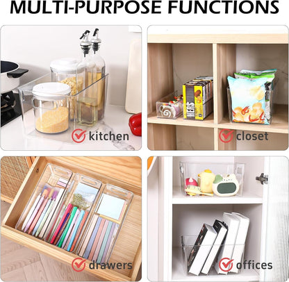 SKTKSE Clear Plastic Storage Bins 8 Pack - Pantry Organizers and Storage, Fridge Organizer Containers for Kitchen, Cabinet, Freezer, Bathroom, Clost, Home Organization