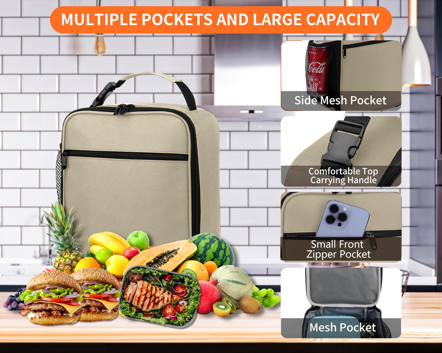 ZM-YOUTOO Lunch Box for Men - Reusable Lunch Bag Men Adult Women- Insulated Small LunchBox (Beige)