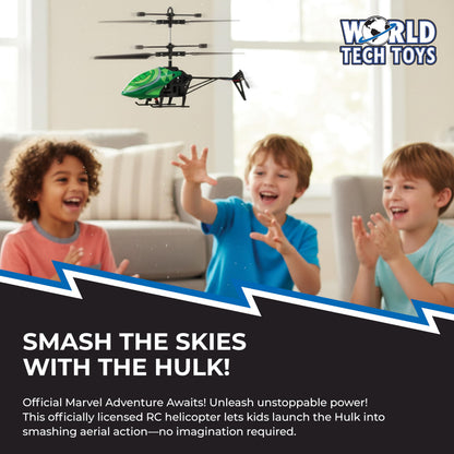 Marvel Hulk RC Helicopter – Easy‑Fly Remote Control Helicopter with LED Lights, Durable Body, Coaxial & Rear Rotors – Kids 8+