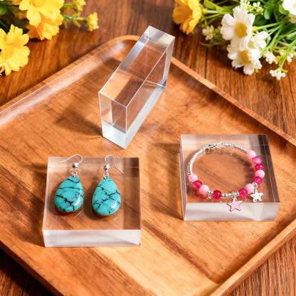 Hacaroa 6 Pieces Acrylic Square Display Block, 3 x 3 x 1 Inches Clear Polished Acrylic Cube Risers, Solid Jewelry Display Pedestal Stand Showcase Holder Base for Ring, Perfume, Photography Props