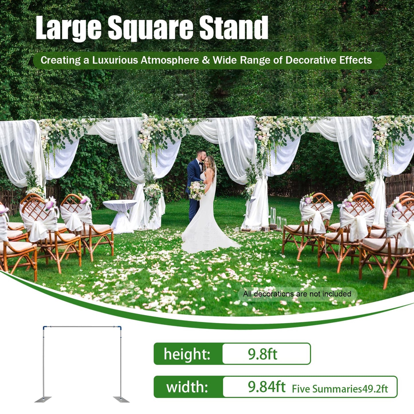 Backdrop Stand Pipe Kit, 10 x 50FT Professional Backdrop Stand Pipe Kit Heavy Duty Background Support System Curtain Frame with Steel Base for Wedding Party Photography Trade Show Display