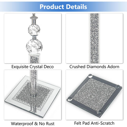Crystal Paper Towel Holder, Bling Silver Paper Towel Roll Holder, Decor Standing Paper Towel Holder with Weighted Base, Paper Towel Dispenser for Kitchen Countertops Bathroom, Anti Slip(Square/Silver)