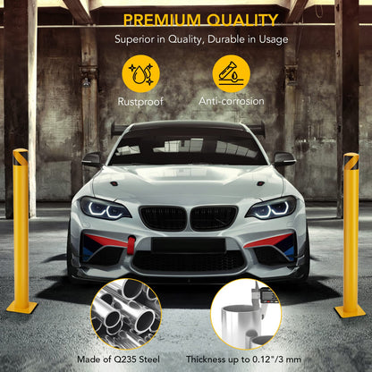 Safety Bollard Post 6 Packs, PeakPursuit 42 Inch Height Steel Bollards, 4.5 Inch Diameter Parking Bollard, Yellow Powder Coated Safety Parking Barrier Post, for Traffic Sensitive Areas