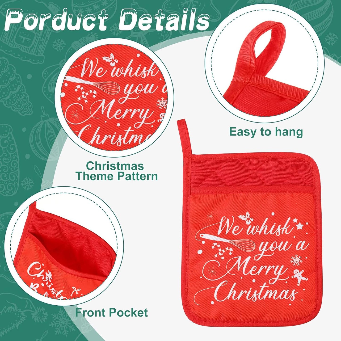 WILLBOND 12 Pieces Christmas Pot Holders, Funny Heat Resistant Oven Mitts for Baking Cooking (Christmas)
