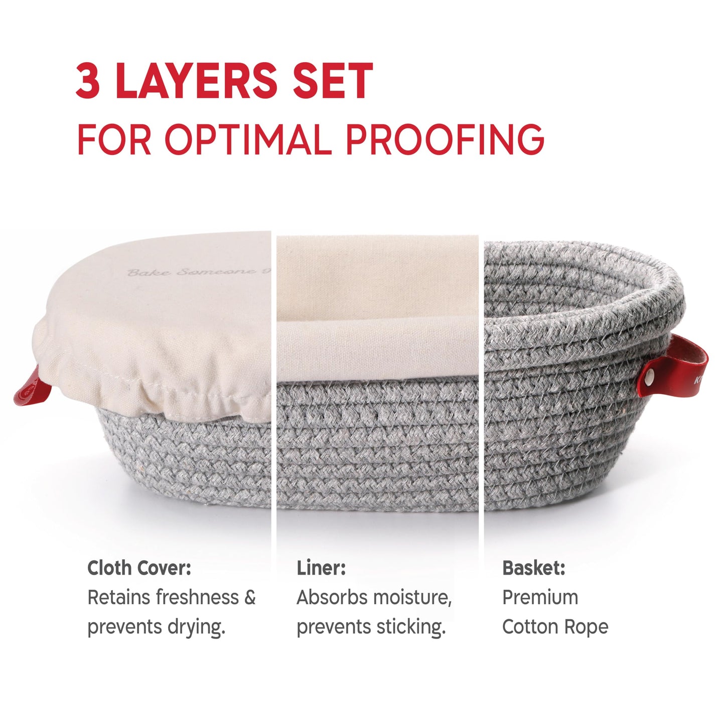 KneadAce Cotton Rope Banneton Bread Proofing Basket Set, 2 x Oval Bread Basket with Liners & Covers for Artisan Bread Baking, Sourdough Bread Baking Supplies