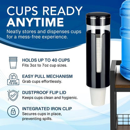 5 Gallon Water Dispenser Stand with Built-in Cup Holder and Electric Pump Included– Heavy Duty Water Jug Holder, Storage Shelf, Second Jug Space – Adjustable Height, Lightweight & Durable