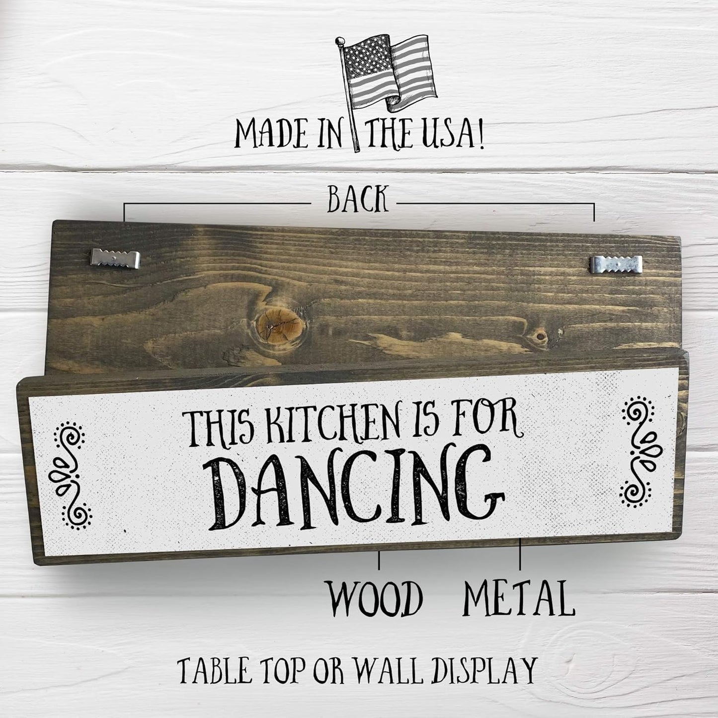 Kitchen Wood Signs, Medium Wood and Metal - This Kitchen Is For Dancing