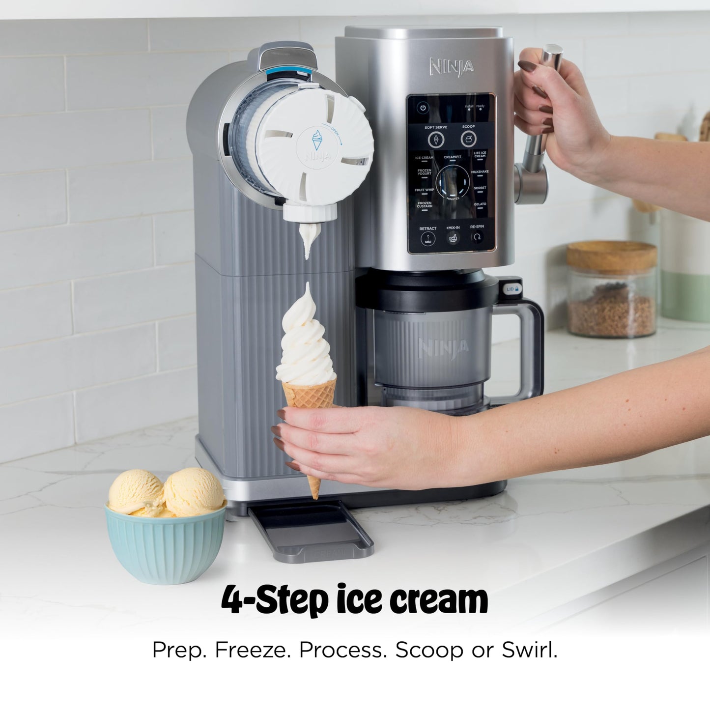 Ninja CREAMi Scoop & Swirl Ice Cream Maker, Soft Serve Desserts, Sorbet, Milkshakes, Frozen Yogurt and More, 13-in-1 Programs, Includes Handle and Two 16 oz 2-in-1 Pints, NC701