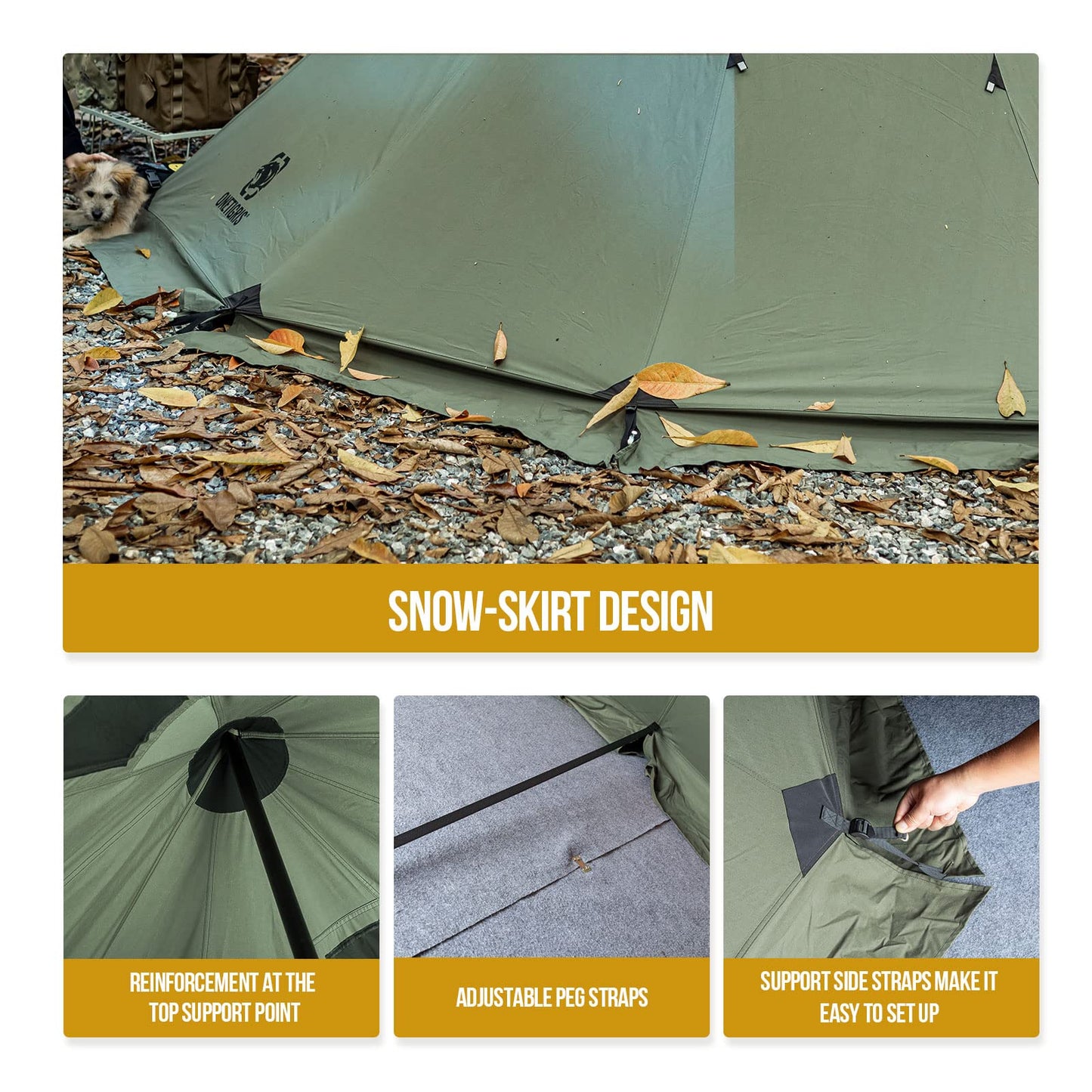 OneTigris Northgaze Canvas Hot Tent with Stove Jack, Wind-Proof Flame-Retardant, Durable 4 Season Camping Pyramid Teepee Tent for 2-4 Person (OD Green)