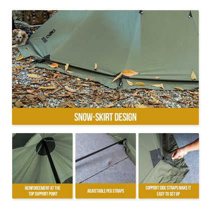 OneTigris Northgaze Canvas Hot Tent with Stove Jack, Wind-Proof Flame-Retardant, Durable 4 Season Camping Pyramid Teepee Tent for 2-4 Person (OD Green)