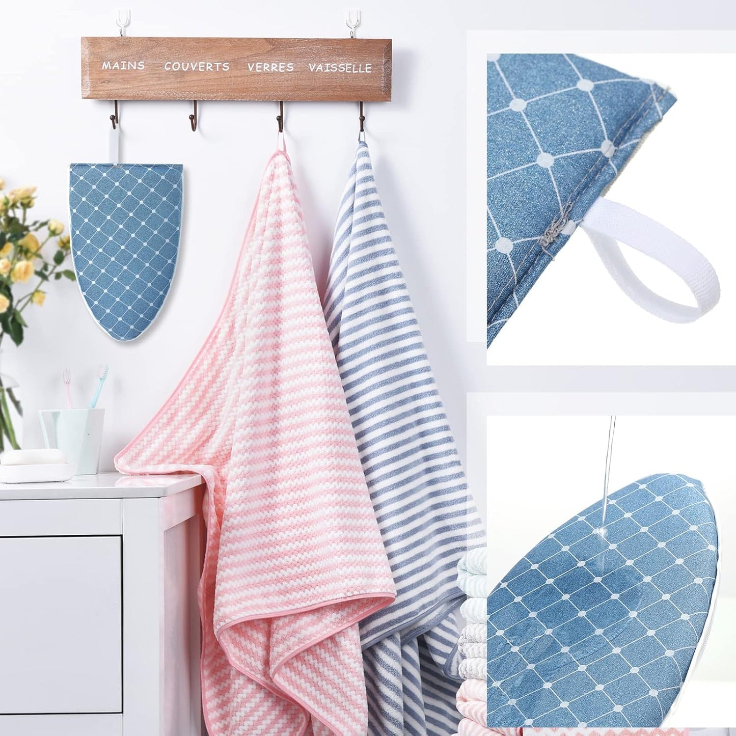 2 Pieces Waterproof Ironing Gloves for Garment Steamer, Heat Resistant Mitt with Finger Loop (Blue, Plaid)