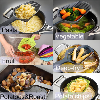SEIWEI Large Strainer Spoon, Long Handle Tool Colander Draining Scoop, Heat-Resistant Pasta Strainer Cooking Kitchen for Spaghetti, Noodles, Veggies, Non-Slip Grip & Hanging Loop, 13.5'', Green