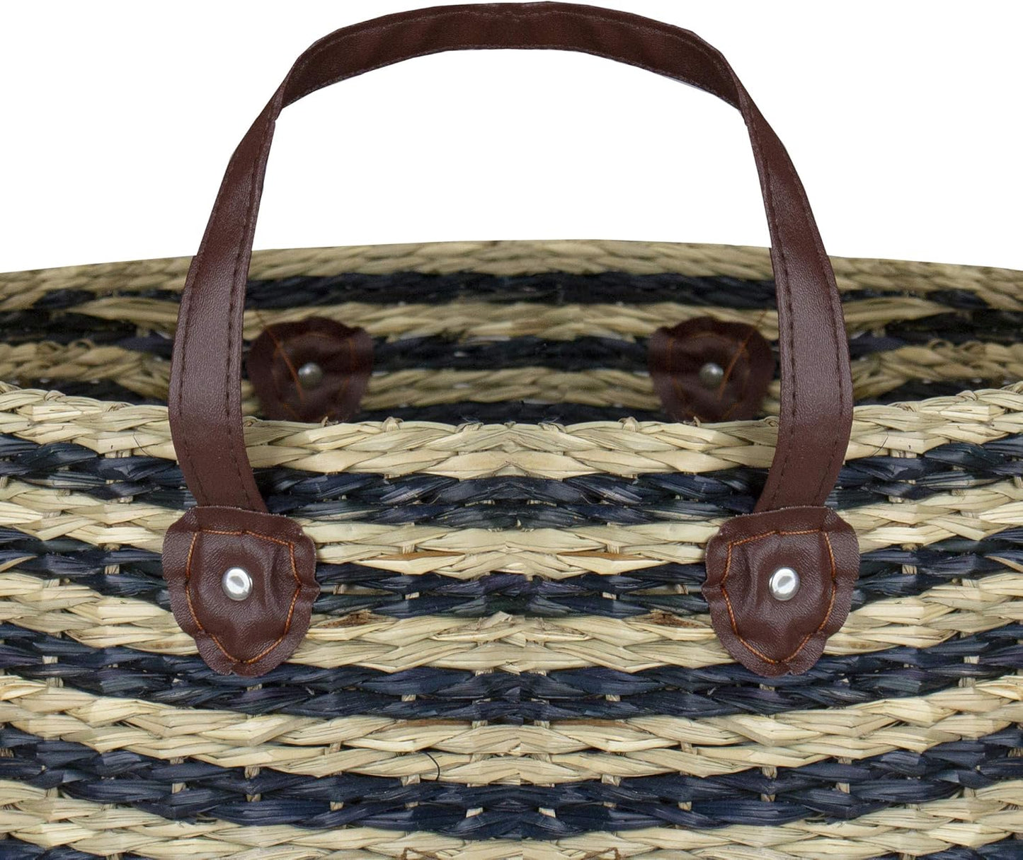 Skiennix 15" Beige & Black Woven Seagrass Basket - Stylish Storage Solution with Handles
