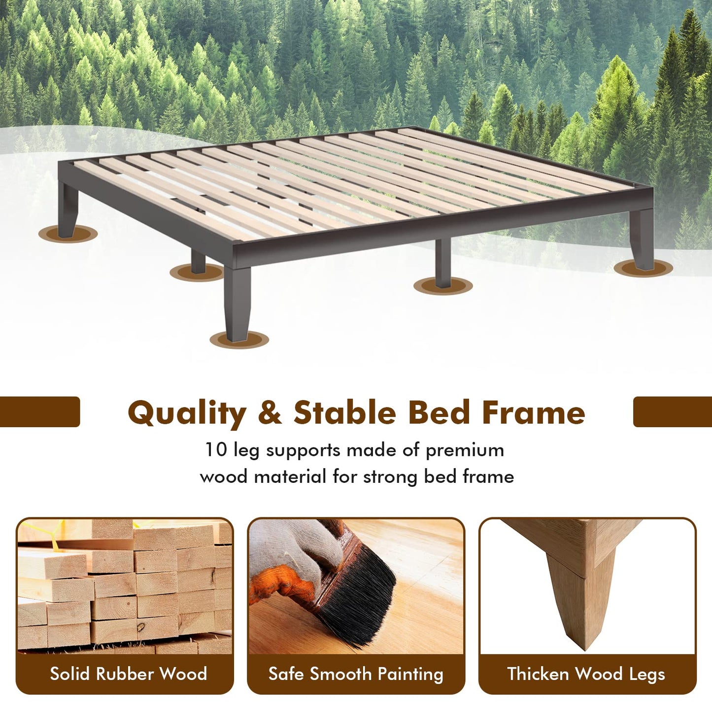 COSTWAY King Size Platform Bed Frame, 14 Inches Solid Rubber Wood Bed Mattress Foundation with Sturdy Slats Support, Easy Assembly Bed Frame for Home Hotel, No Box Spring Needed (Espresso, King)