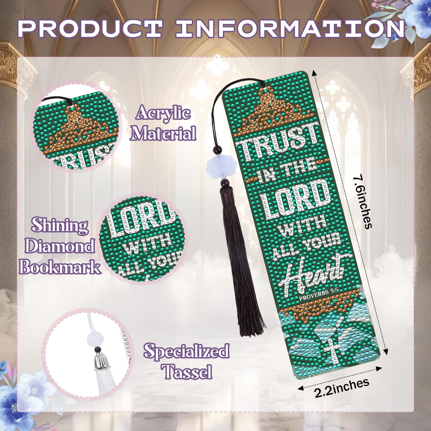 Sitsink Bible Verse Diamond Art Bookmarks - 8 Pcs Christian Book Mark Diamond Art Kits for Adult, DIY Crafts Gift Diamond Painting Bookmark Kit with Tessels