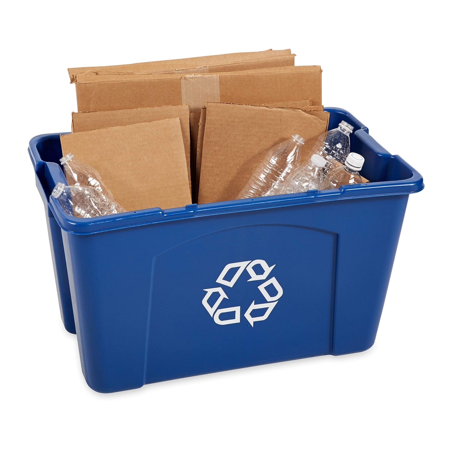 Rubbermaid Commercial Products, Recycling Bin/Box for Paper and Packaging, Stackable, 18 GAL, for Indoors/Outdoors/Garages/Homes/Commercial Facilities, Blue