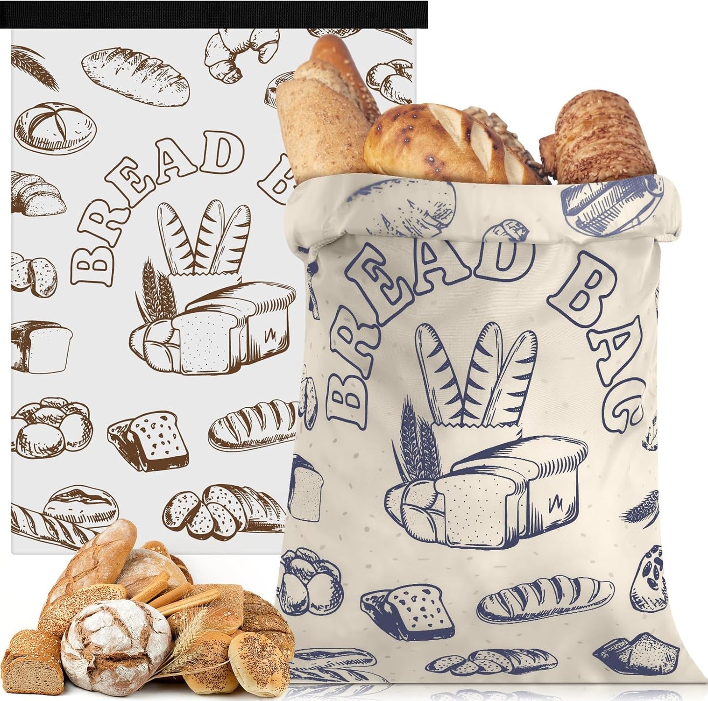 2 17" 12"(Novelty) Pcs Bread Bags for Homemade Maker Gift Zipper Reusable Beeswax Bread Storage Bags with Lining Large