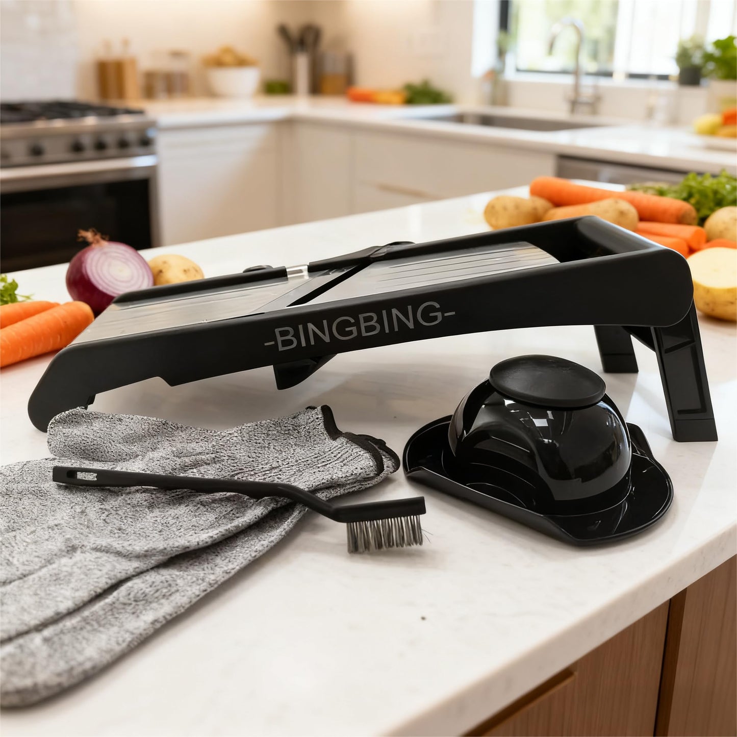Mandoline Food slicer for kitchen, Adjustable Stainless Steel Mandoline Vegetable slicer, Food slicer Onion Potato Chip French Fry, 7 in-1 Adjustable Blade, Including 1 Pair of Gloves
