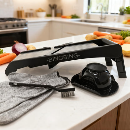 Mandoline Food slicer for kitchen, Adjustable Stainless Steel Mandoline Vegetable slicer, Food slicer Onion Potato Chip French Fry, 7 in-1 Adjustable Blade, Including 1 Pair of Gloves