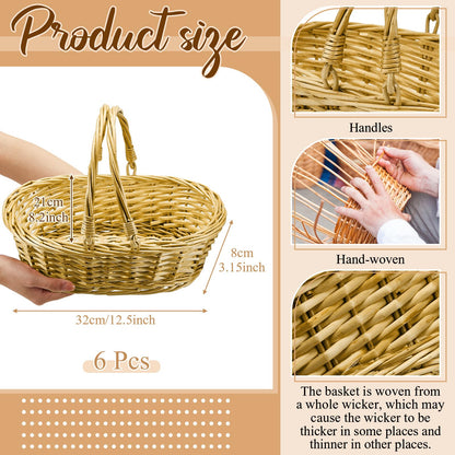 Sintuff 6 Pcs Small Wicker Picnic Basket with Handle 12.6 x 8.27 x 3.15 Inches Oval Willow Woven Braided Gifts Basket for Fruit Bread Snack Garden Wedding Harvest Gathering Party Storage Decor