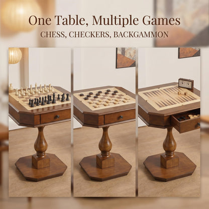 ComeWay Chess Table, Reversible Chess Checker Game Table with 2 Drawers for Family Entertainment Room, 3-in-1 Square Game Tray for Chess Checker Backgammon, Cherry Finish