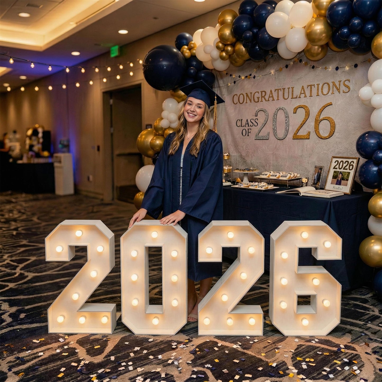 Graduation Decorations Class of 2026, 2.3FT Large PRE-CUT 2026 Marquee Numbers Kit for Preschool High School College Prom Party Decor