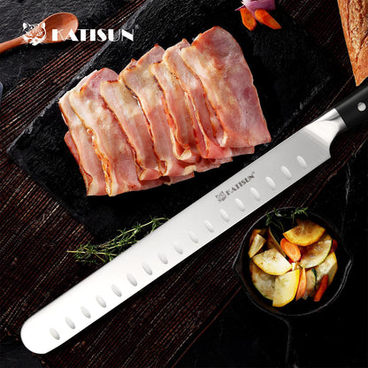 KATISUN Brisket Knife, 12 Inch Carving & Slicing Knife for Meat Cutting, BBQ, Razor Sharp German Steel, Sheath Included, Ergonomic Handle Design, Grilling Gifts for Men