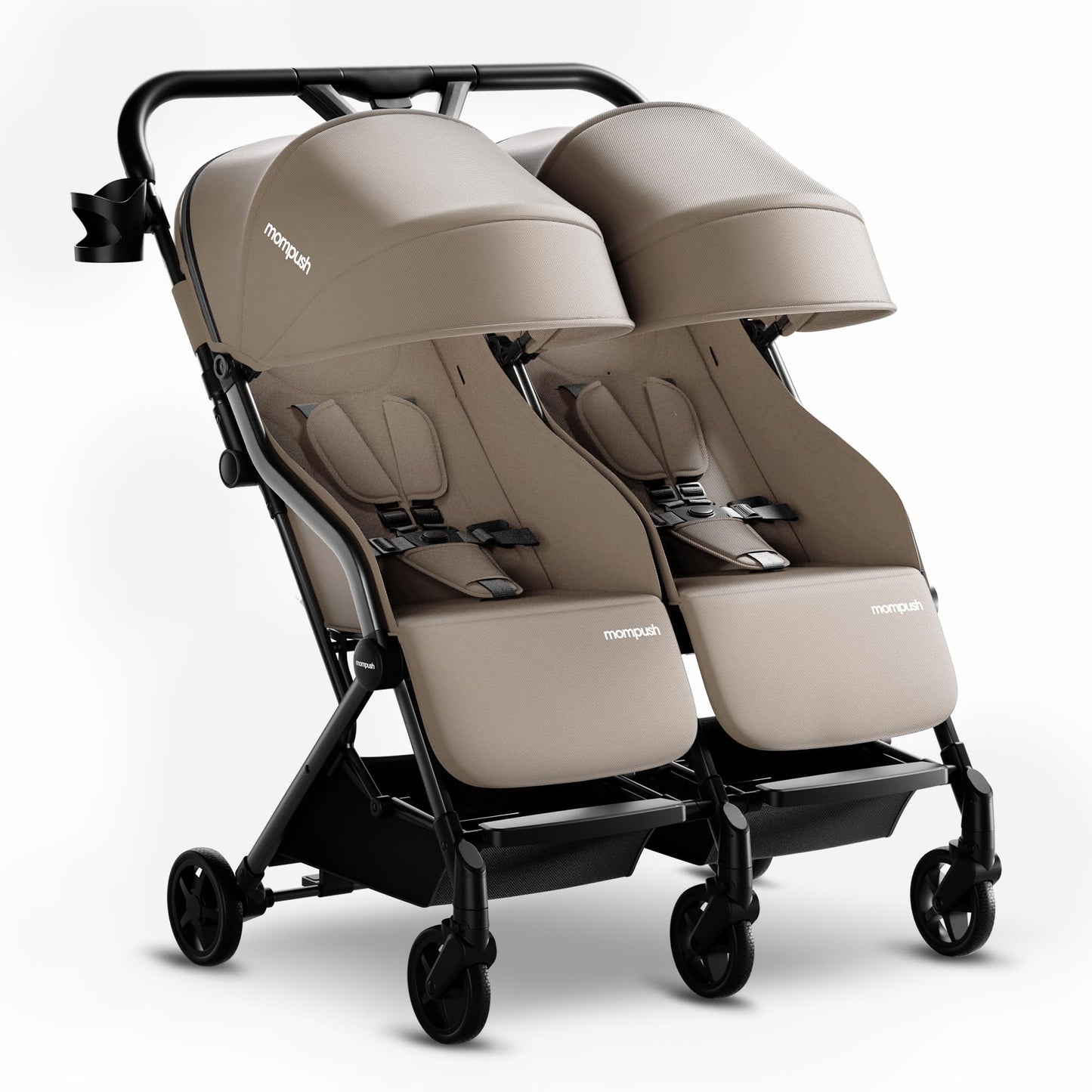 Mompush Lithe Double Stroller for Infant and Toddler, Lightweight Side by Side Twin Stroller, Only 25 lbs, 30-Inch Slim Fit Through Doorways, One-Step Fold, Independent Recline, UPF 50+ Canopy