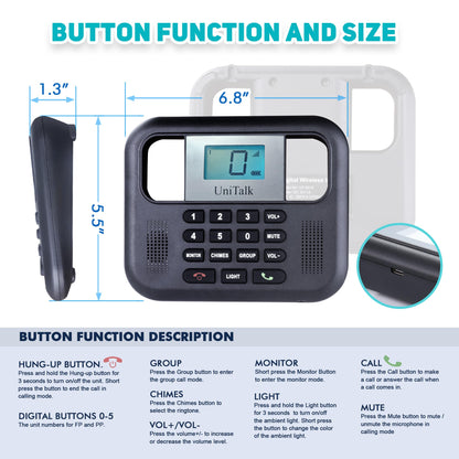UniTalk Wireless Intercoms for Home & Office, Two-Way Real-time Full-Duplex Voice System with Offline Voice Control & Monitor Function, Clear Sound, Up to 800 Meters (1/2 Mile) Range (UT-001-1F2P)