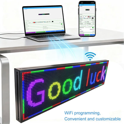 ZONTRONCM P10(52" * 14") Scrolling Programmable Led Sign Custom Outdoor Digital For Business Display Screen Matrix Panel Electronic Message Board Neon Full Color Advertising Light Wifi Control