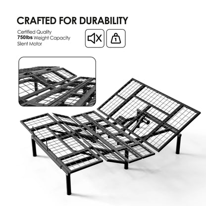 Zhumeiling Patented Design Full Adjustable Bed Frame, Ergonomic Electric Foldable Bed Base with Wireless Remote, Head and Foot Incline, Zero Gravity& Anti-Snore, Ideal for Small Spaces & Elderly Use