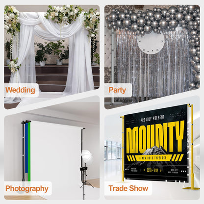 GLOSHOOTING Heavy Duty Backdrop Stand 8.9x10ft, Three Crossbar Pipe and Drape Backdrop Stand Kit, Adjustable Metal Frame, Background Stand Backdrop for Wedding Photography Birthday Party Decorations