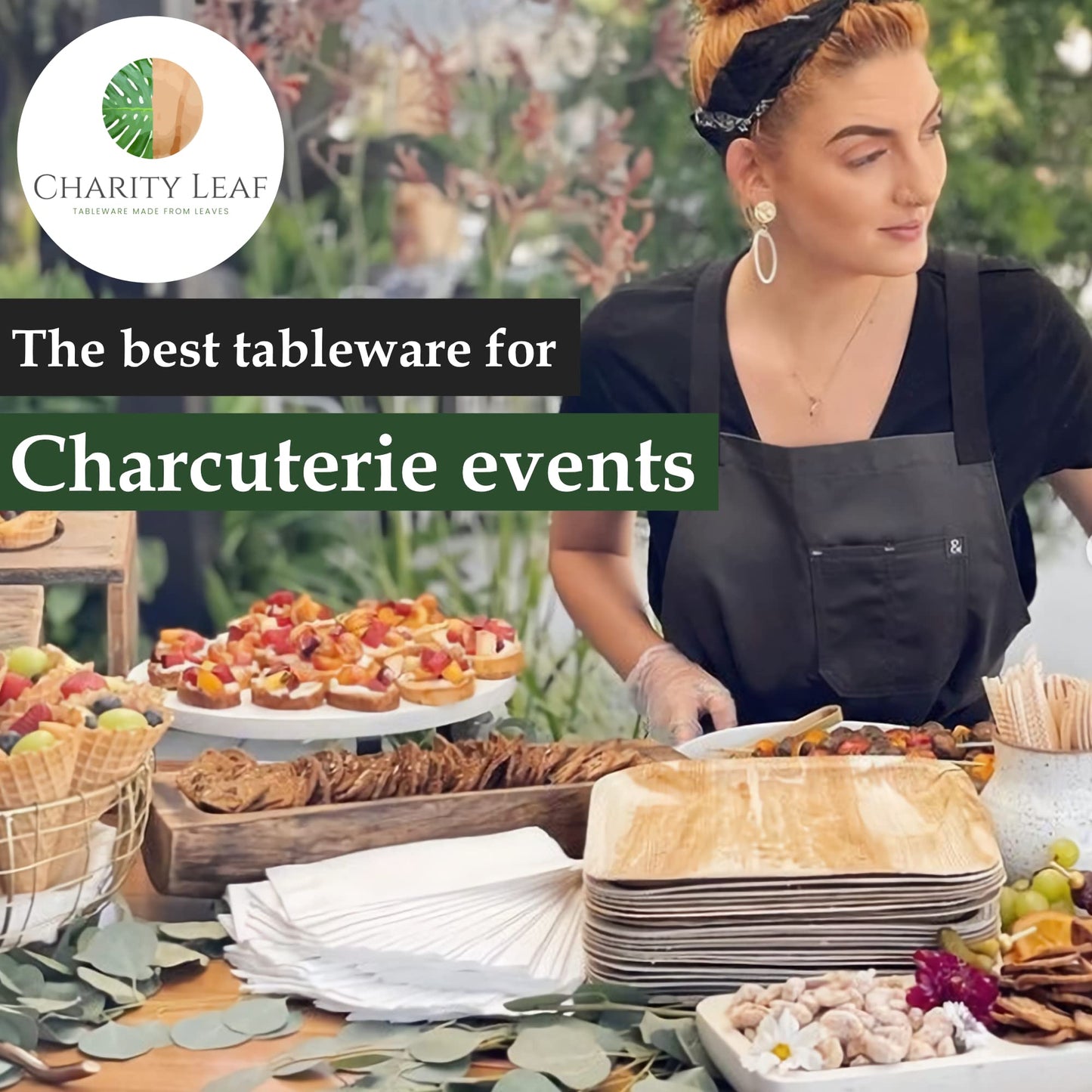 Charity Leaf Disposable Palm Leaf 6" Square Plates (1000 pieces) Bamboo Like Serving Platters, Disposable Boards, Eco-Friendly Dinnerware For Weddings, Catering, Event