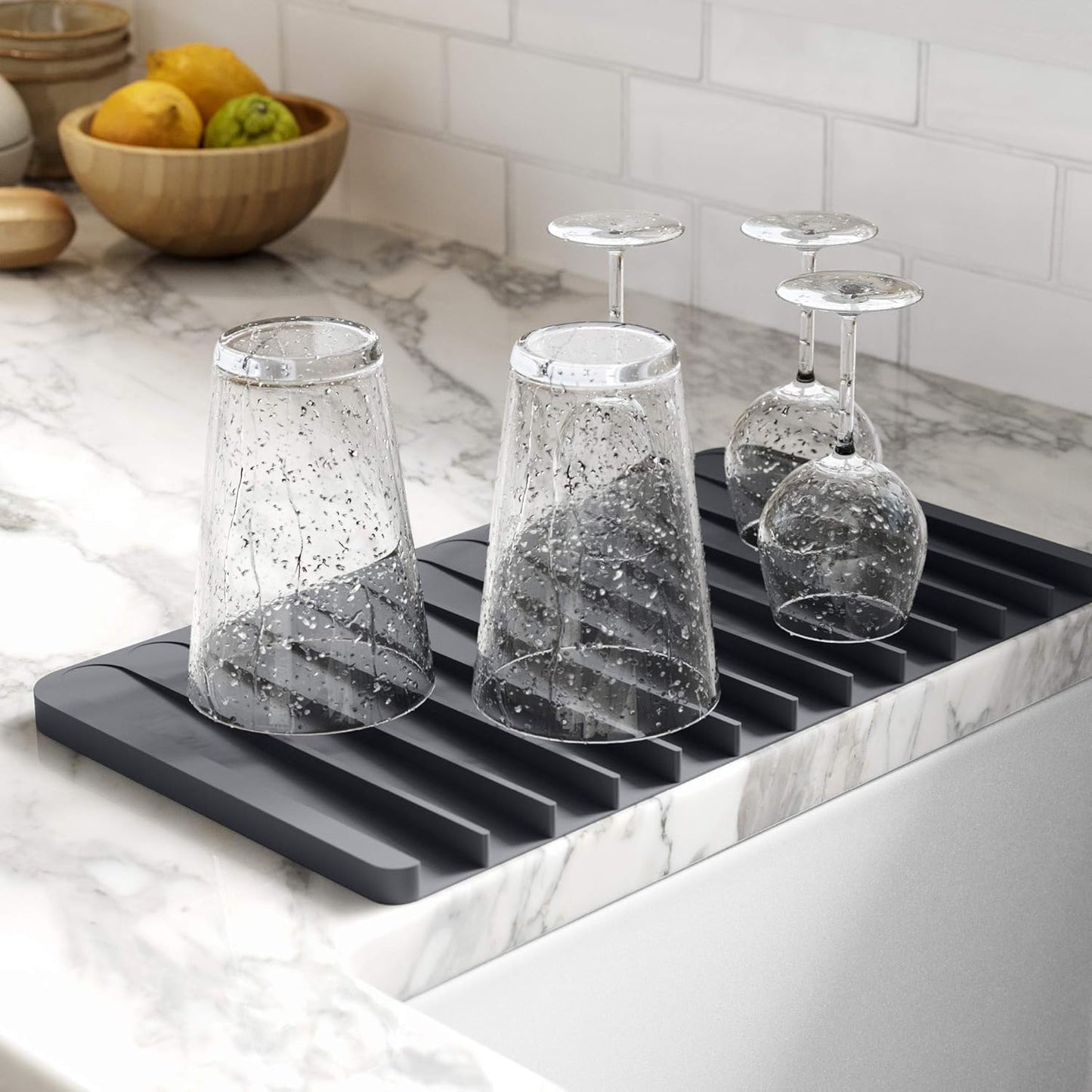 Kraus Self-Draining Silicone Dish Drying Mat for Kitchen Counter, Dark Grey, KDM-10DG