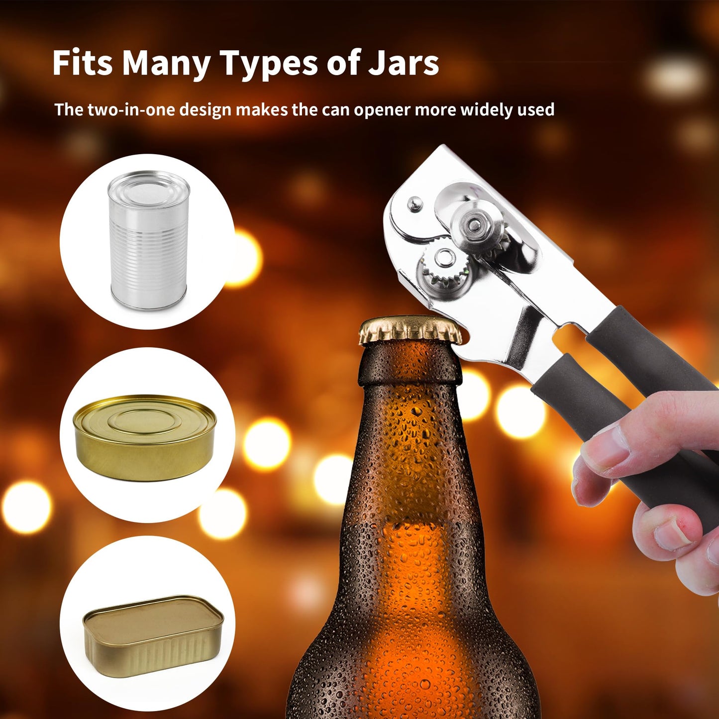 KEJJNYER 2 Pack Commercial Can Opener Manual Heavy Duty, Stainless Steel Handheld Can Openers for Large Cans, Smooth Edge Crank Can Opener for Kitchen