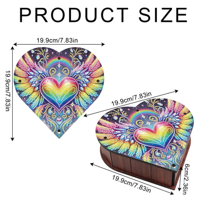 DIY Diamond Painting Storage Box Kit – Heart-Shaped Wooden Special Shaped Crystal Rhinestone Art Organizer, Decorative Gift Case for Jewelry, Accessories & Desktop Display (Heart Wing)