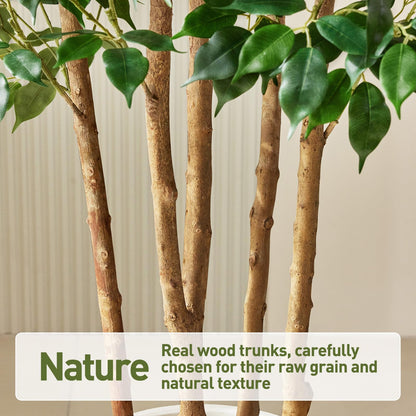 VeriNatural 7FT Artificial Ficus Tree with White Planter - Realistic Faux Ficus Tree with 1500+ Silk Leaves, 4 Real Wood Trunks,Tall Fake Plant for Indoor Living Room, Office, Home Decor (84")