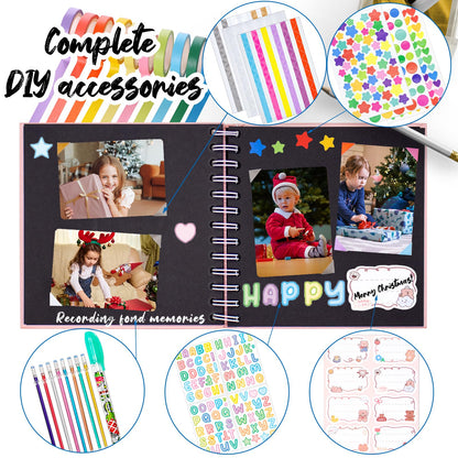 Kid Scrapbook Photo Album Hard Cover DIY Photo Album for Kids Instant Camera Print Paper with DIY Accessories (Pink)