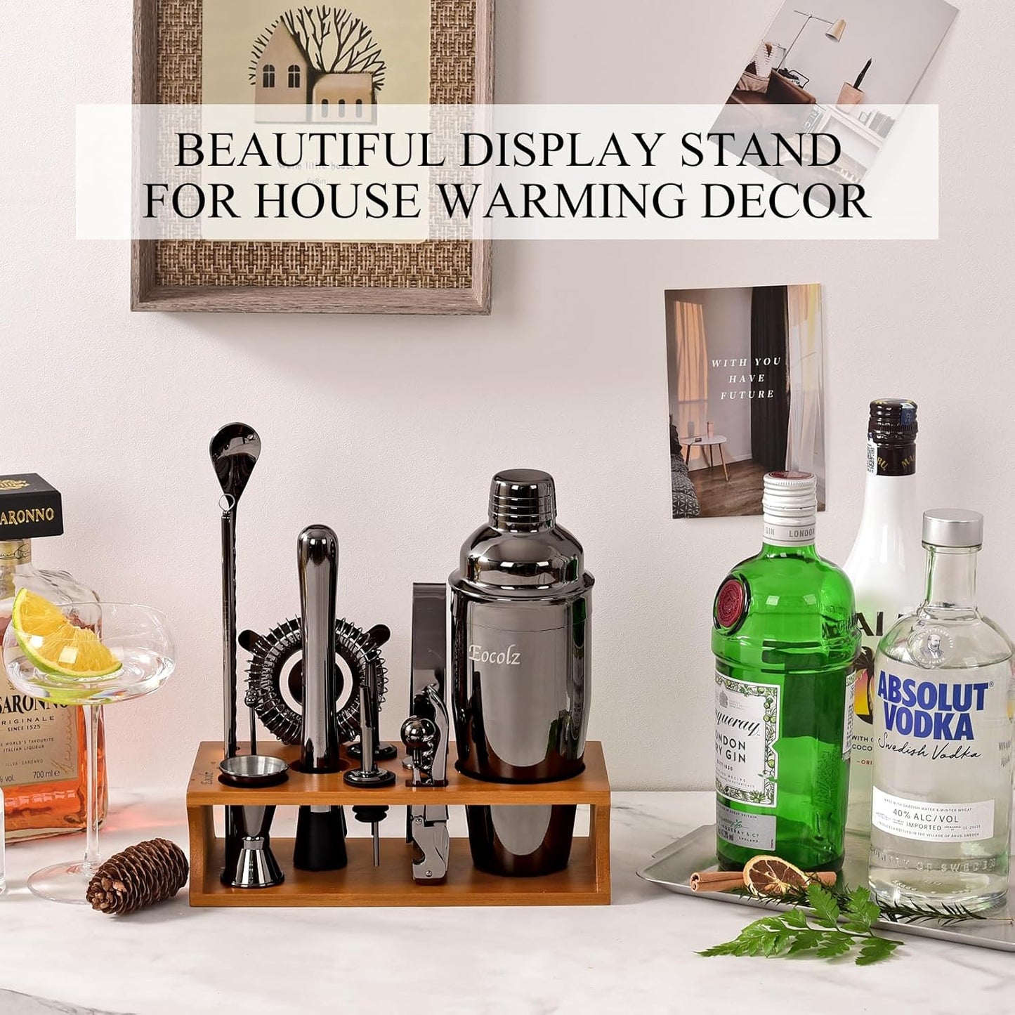 Set Set 17-Piece Bartender Kit Cocktail Shaker with Stand Bar Tool Bar for Drink Mixing Home Bartending Kit Bar Cart