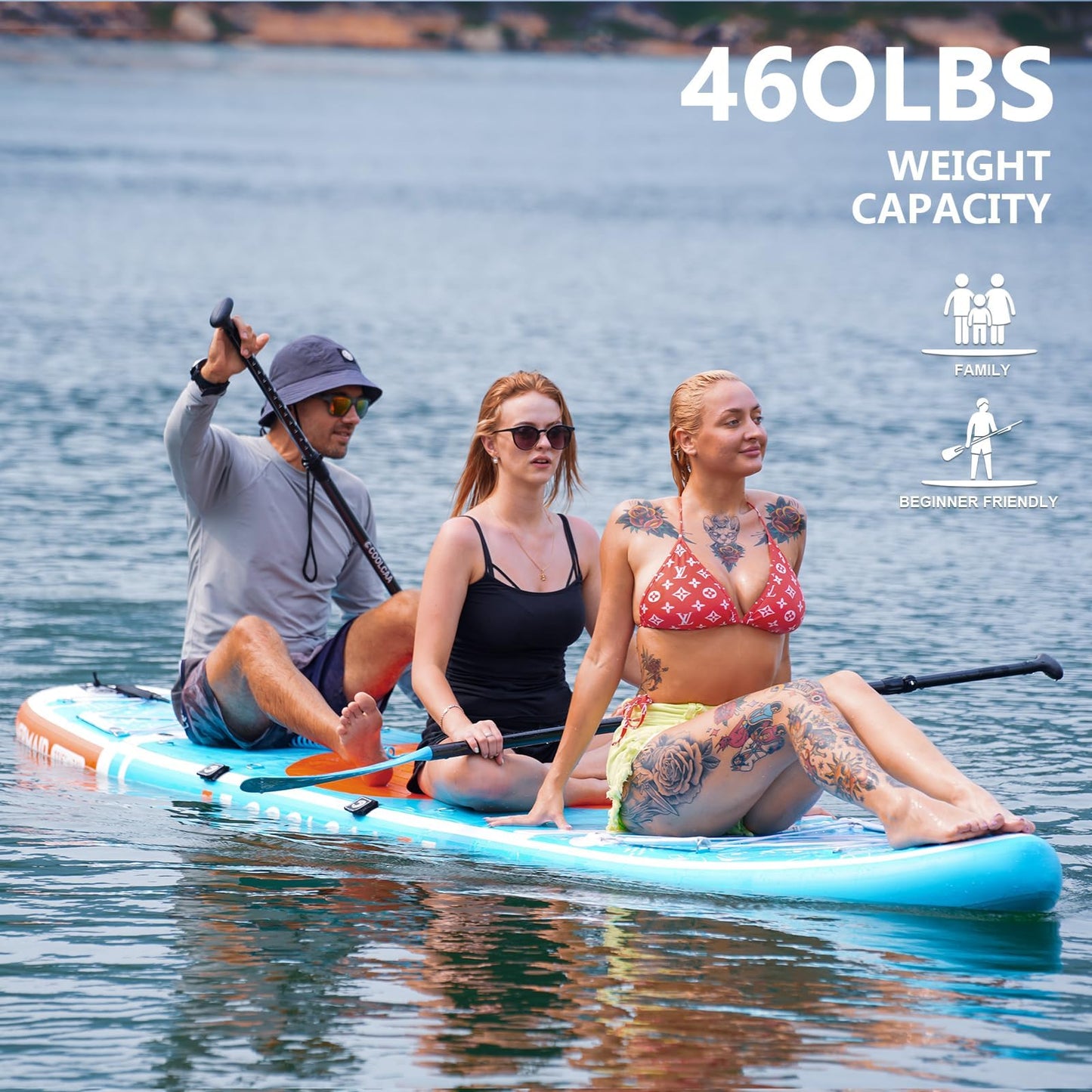 COOLCAA Mermaid 11'6" Inflatable Stand-Up Paddle Board, 460Lbs Capacity SUP Board with 34'' Extra Wide, Fishing Paddleboard with Accessories & Bag for Adults Youth (Seabed)