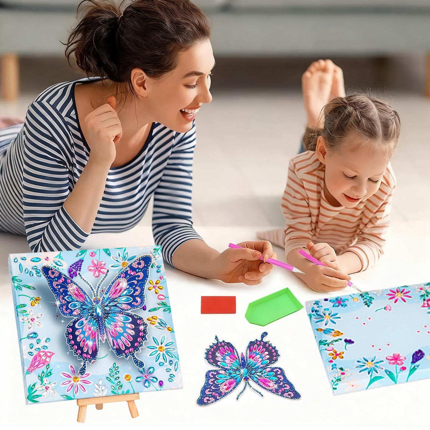 Arts and Crafts for Age 8-12, Framed Canvas Diamond Art Kits for Adults, Butterfly Diamond Art with Wooden Triangle Easel, Diamond Painting for Beginners, Birthday Gifts for Women, Gifts for Girls 6-8