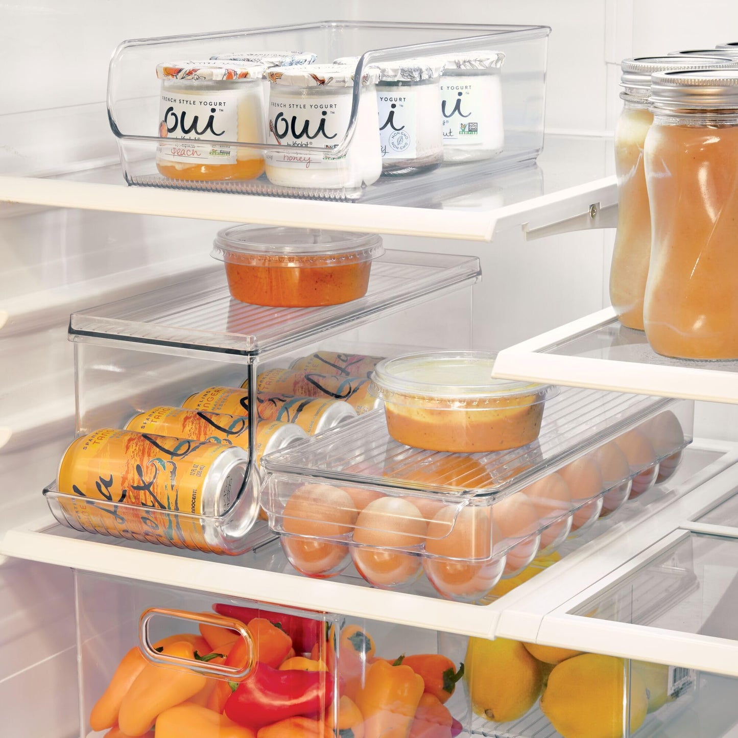 iDesign Clear Plastic Egg Holder for Fridge with Lid - 21 Egg Storage Container Organizer Bin